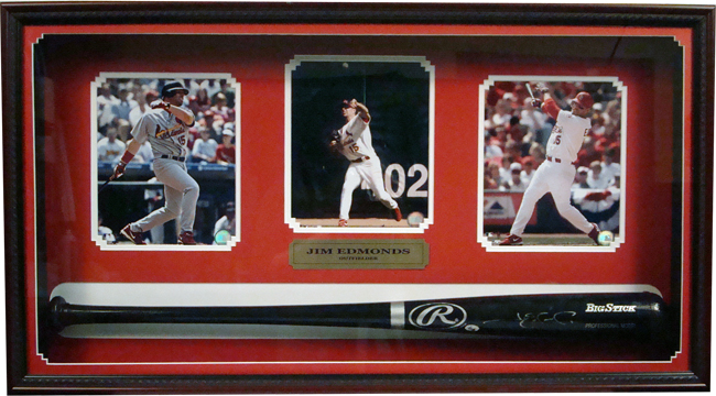 Jim Edmonds Autographed Baseball Bat Including Three 8 x 10 Photograph  and Bat in a 20 x 37 Deluxe Frame Shadow Box