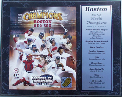 Boston Red Sox 2004 World Champions Limited Edition Photograph with  StatIsticIstics Nested on a 12 x 15 Plaque